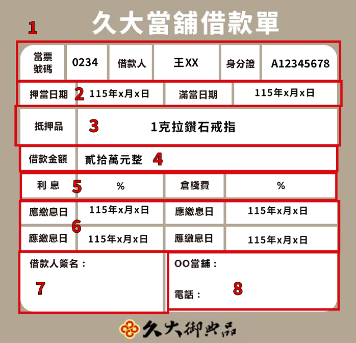 久大當舖借款單