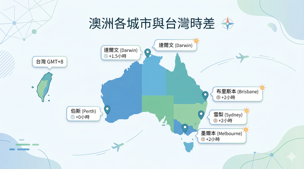 澳洲台灣時差幾小時